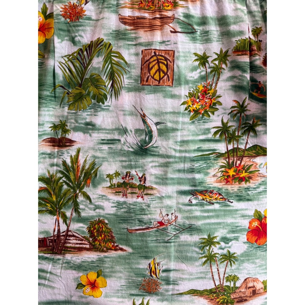 RJC Hawaiian Shirt Mens Medium Green Scenic Hula Canoe Made in Hawaii USA - Picture 9 of 9